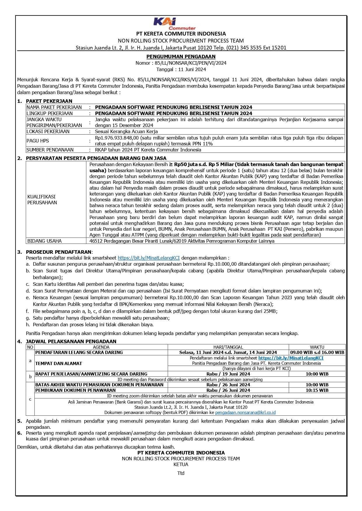 2 pengumuman 85 pengadaan software pendukung berlisensi